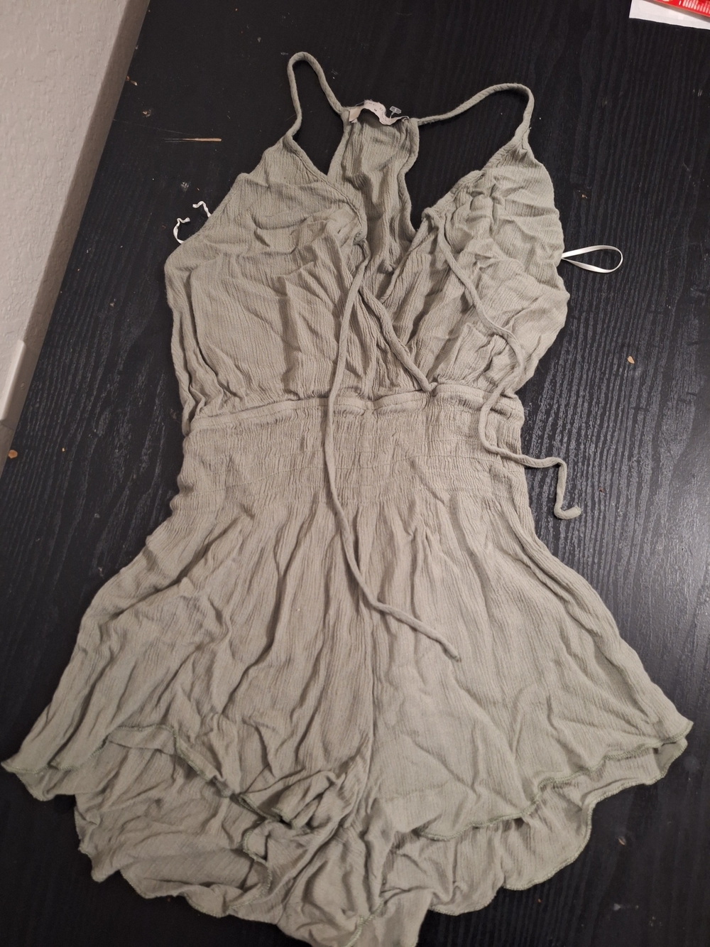 Bear Dance Olive Crossover Tie-Front Romper
